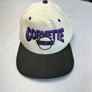 VINTAGE Corvette Hat Cap Snap Back Embroidered Racing Mens White Black Purple 90